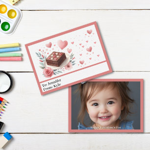 Cute Pink Hearts Brownie Photo Valentine’s Day Card