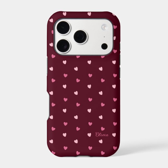 Cute Pink Hearts Burgundy Personalized (Back)