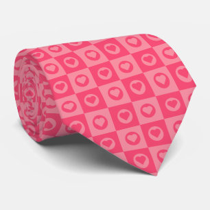 Cute Pink Hearts Circles and Squares Pattern Tie