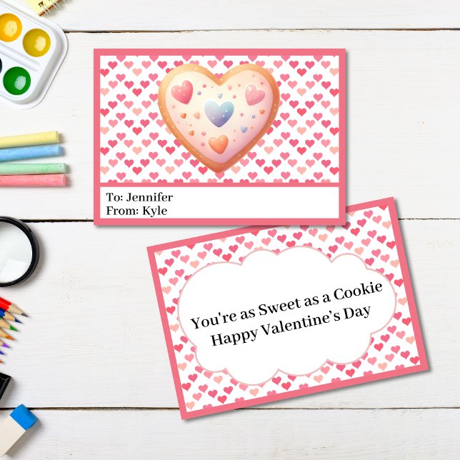 Cute Pink Hearts Cookie Classroom Valentine's Day Card (Creator Uploaded)