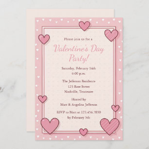 Cute Pink Hearts Frame Valentines Party Invitation