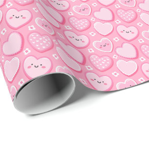 Cute Pink Hearts Girl Birthday Party Wrapping Paper