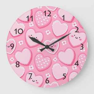 Cute Pink Hearts Girl Room Wall Decor Large Clock