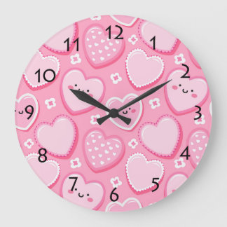 Cute Pink Hearts Girl Room Wall Decor Large Clock