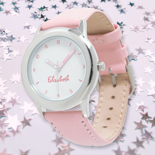 Cute Pink Hearts Girls Custom Name Girly Chic Kids Watch