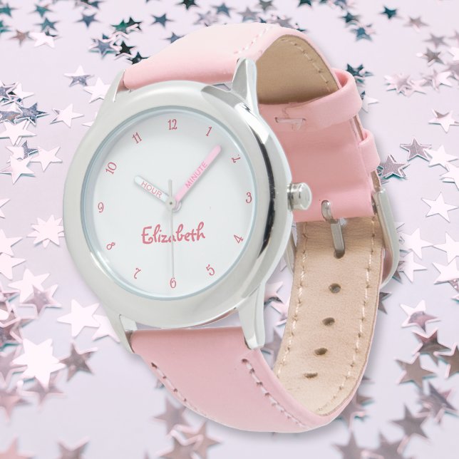 Cute Pink Hearts Girls Custom Name Girly Chic Kids Watch (Cute Pink Hearts Girls Custom Name Girly Chic Kids Watch)