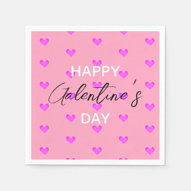 Cute Pink Hearts Happy Galentines Day Napkin (Front)