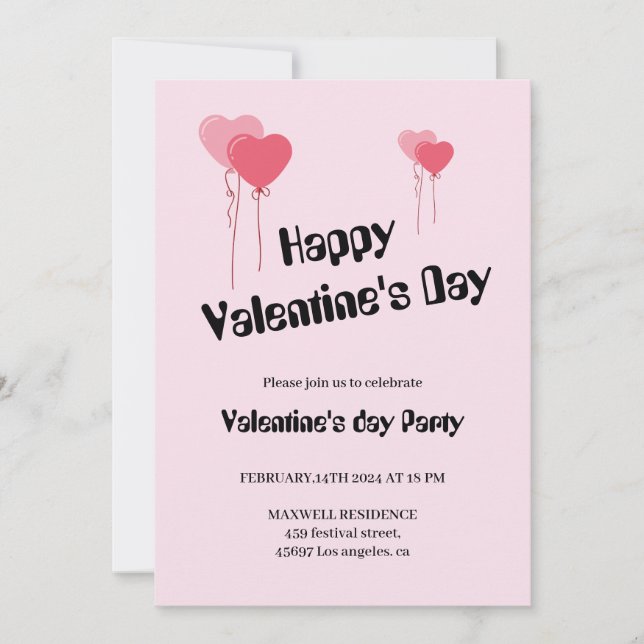 Cute pink hearts happy valentines day invitation (Front)