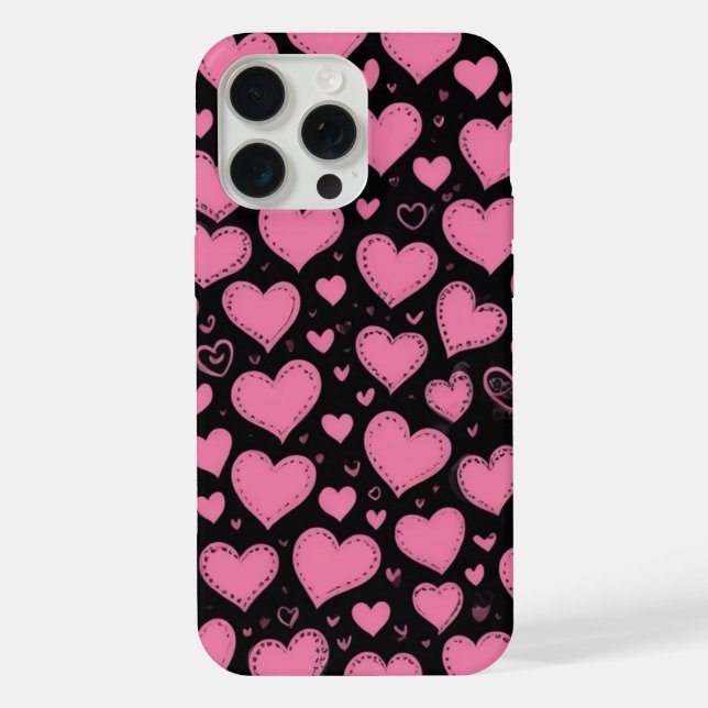 cute pink hearts iphone 15 pro max case (Back)