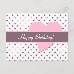 Cute Pink Hearts, Lavender & White Weave Birthday Postcard