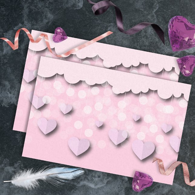 Cute Pink Hearts On Strings & Clouds Valentine's  Tissue Paper (Creator Uploaded)