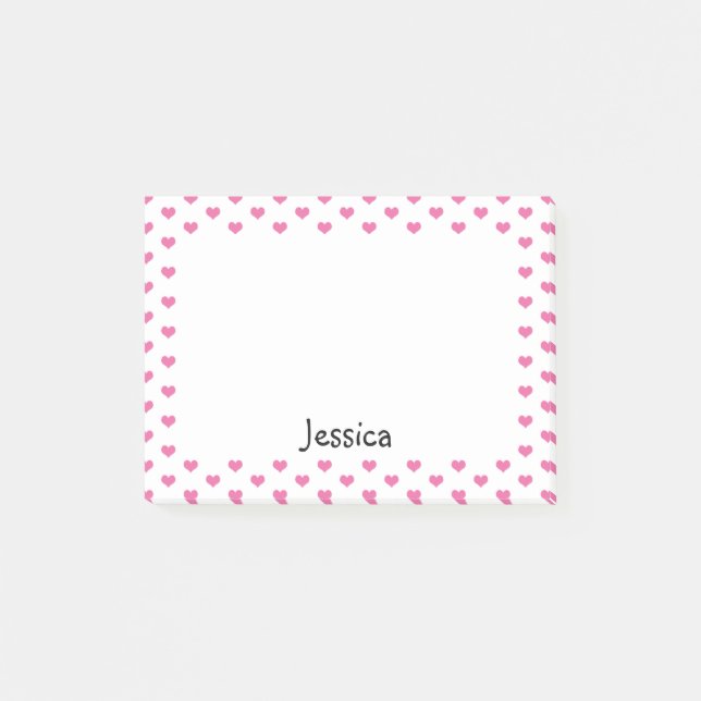 Cute Pink Hearts on White Girly Name Post it Notes (Front)