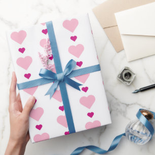 Cute Pink Hearts on White Symmetrical Wrapping Paper
