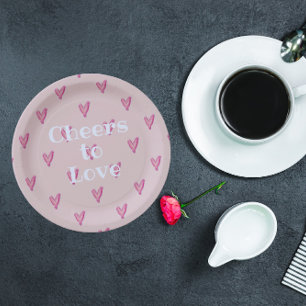 Cute Pink Hearts Paper Plate