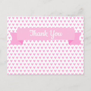 Cute Pink Hearts Pattern Baby Shower Thank You Postcard