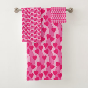 Cute Pink Hearts Pattern Bath Towel Set