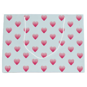 Cute pink hearts pattern on dusty blue large gift bag