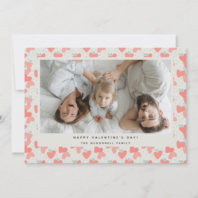 Cute Pink Hearts Photo Happy Valentine's Day Holiday Card (Front)