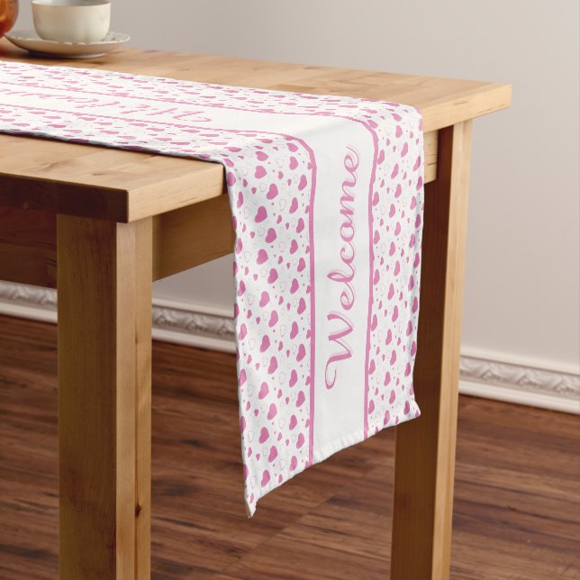 Cute pink hearts romantic pattern  medium table runner (In Situ)