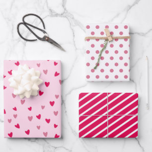 Cute Pink Hearts Romantic Wedding Gift Set Wrapping Paper Sheet