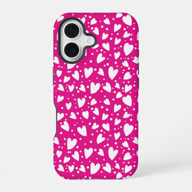 Cute pink hearts seamless pattern iPhone 16 case (Back)