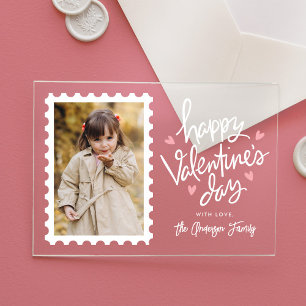 Cute Pink Hearts Stamp Photo Valentine's Day Acrylic Invitations