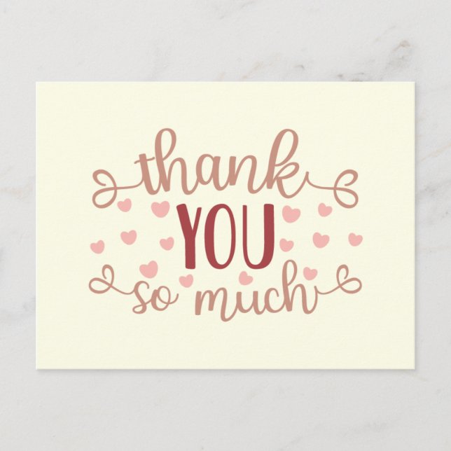 Cute Pink Hearts Thank You So Much   Postcard (Front)