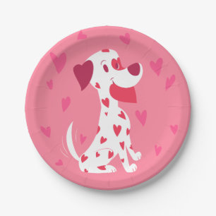 Cute Pink Hearts Valentine Dalmatian Paper Plate