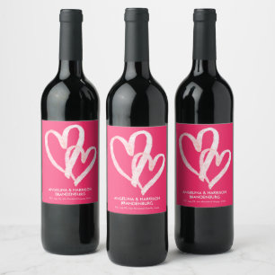 Cute Pink Hearts Valentines Couples Wine Label