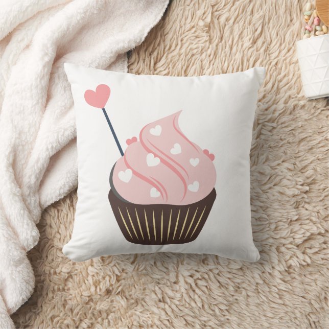 Cute Pink Hearts Valentines Cupcake Cushion (Blanket)