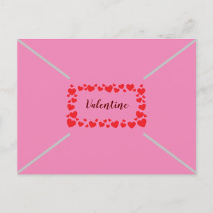 Cute Pink Hearts Valentines Day Envelope Style Holiday Postcard