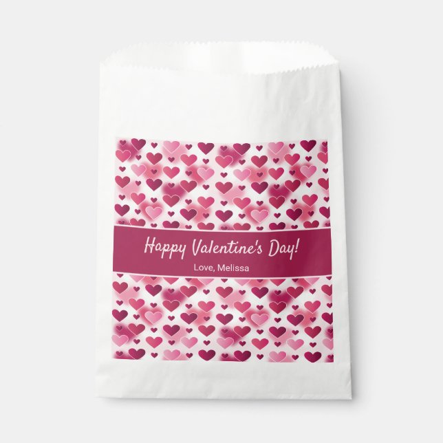 Cute Pink Hearts With Custom Text Valentine's Day Favour Bags (Front)