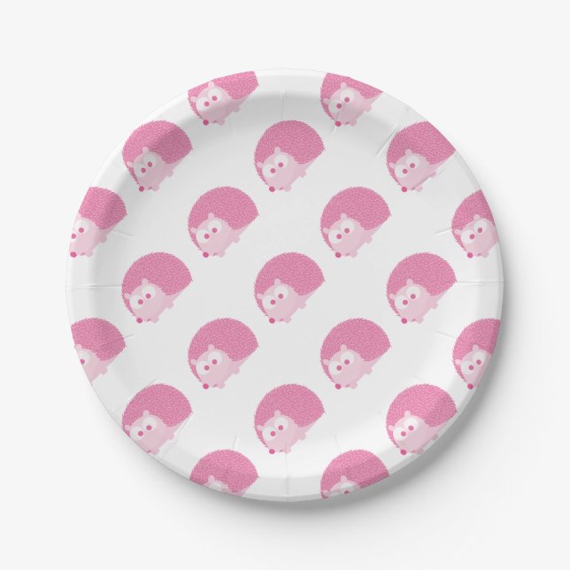 Cute Pink Hedgehog Paper Plate (Front)