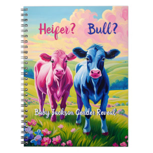Cute Pink Heifer and Blue Bull Calf Notebook