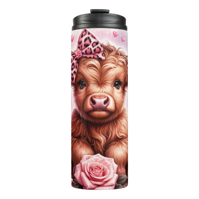 Cute Pink Highland Cow Thermal Tumbler (Front)