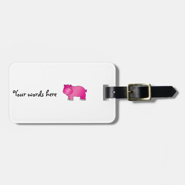 Cute pink hippo luggage tag (Front Horizontal)