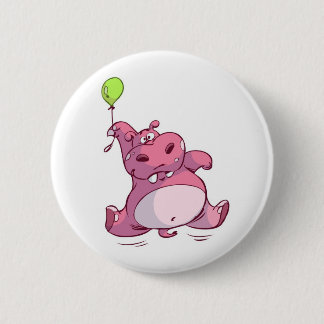 CUTE PINK HIPPO ON BALLOON 6 CM ROUND BADGE