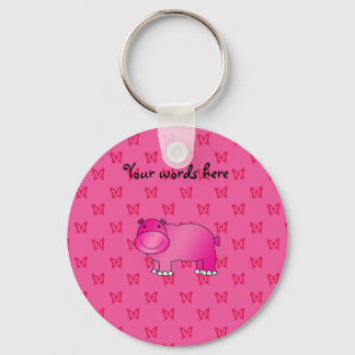 Cute pink hippo pink butterflies key ring