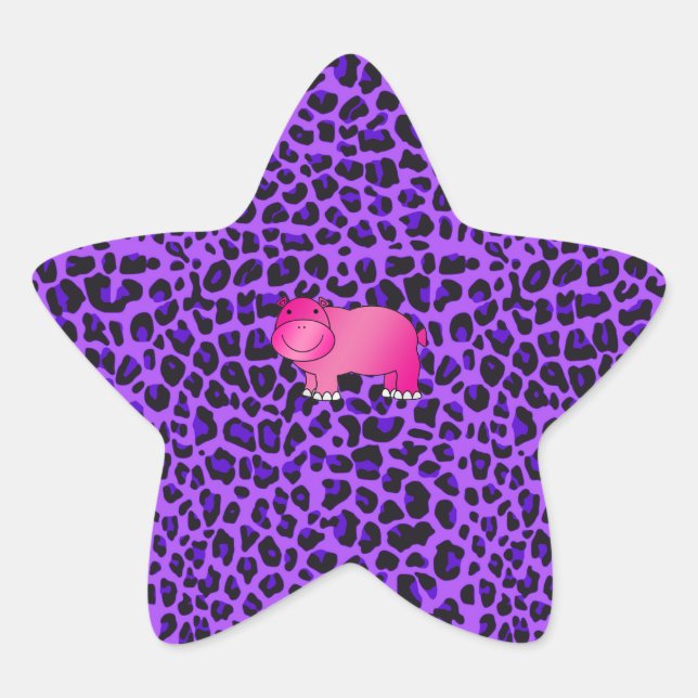 Cute pink hippo purple leopard pattern star sticker (Front)