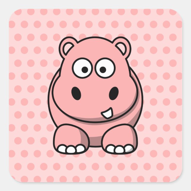 Cute Pink Hippo Square Sticker (Front)
