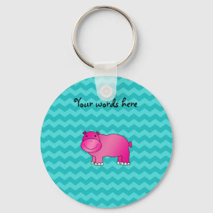 Cute pink hippo turquoise chevrons key ring