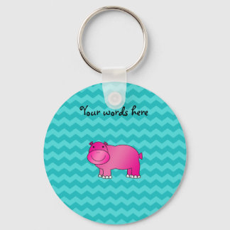 Cute pink hippo turquoise chevrons key ring