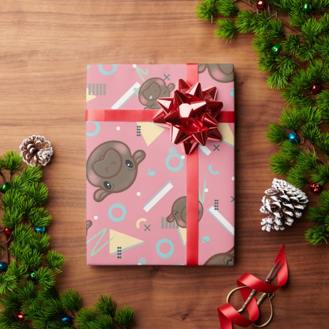 Cute Pink Hippo Wrapping Paper (Holiday Gift)