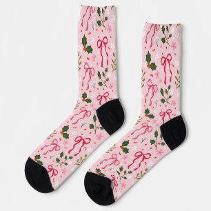 Cute Pink Holly Christmas Socks