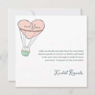 Cute Pink Hot Air Balloon It's A Girl Baby Shower Thank You Card