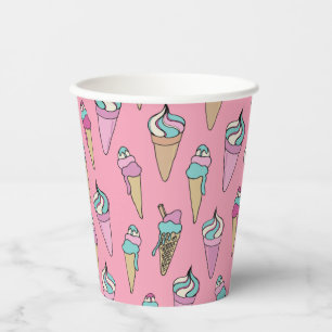 Cute Pink Ice Cream Cone Birthday Paper Cups