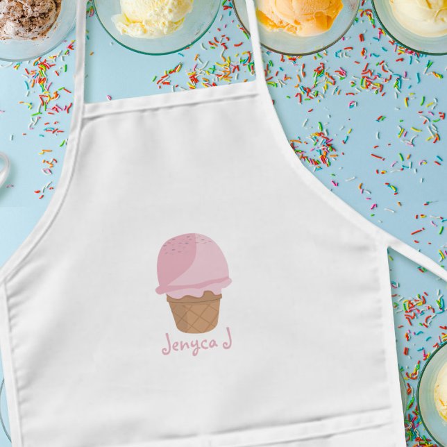Cute Pink Ice Cream Cone Personalised Kids Apron (Creator Uploaded)
