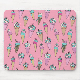 Cute pink ice cream pattern mouse pad