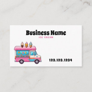 Cute Pink Ice Cream Truck Illustration Business Card
