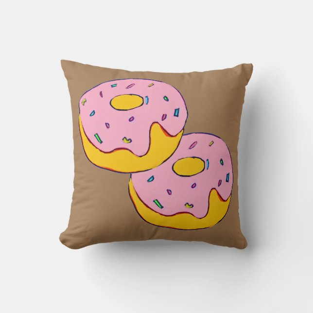 Cute pink icing doughnuts sweet dessert art cushion (Front)